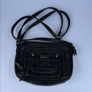 Koltov Black Croc-Embossed Crossbody Bag with Front Pocket